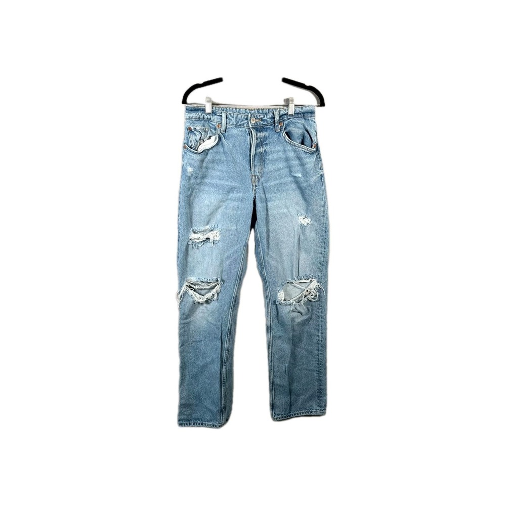 H&M Denim 90s Boyfriend Jeans Womens 4 Blue Distressed Light Wash Straight Leg